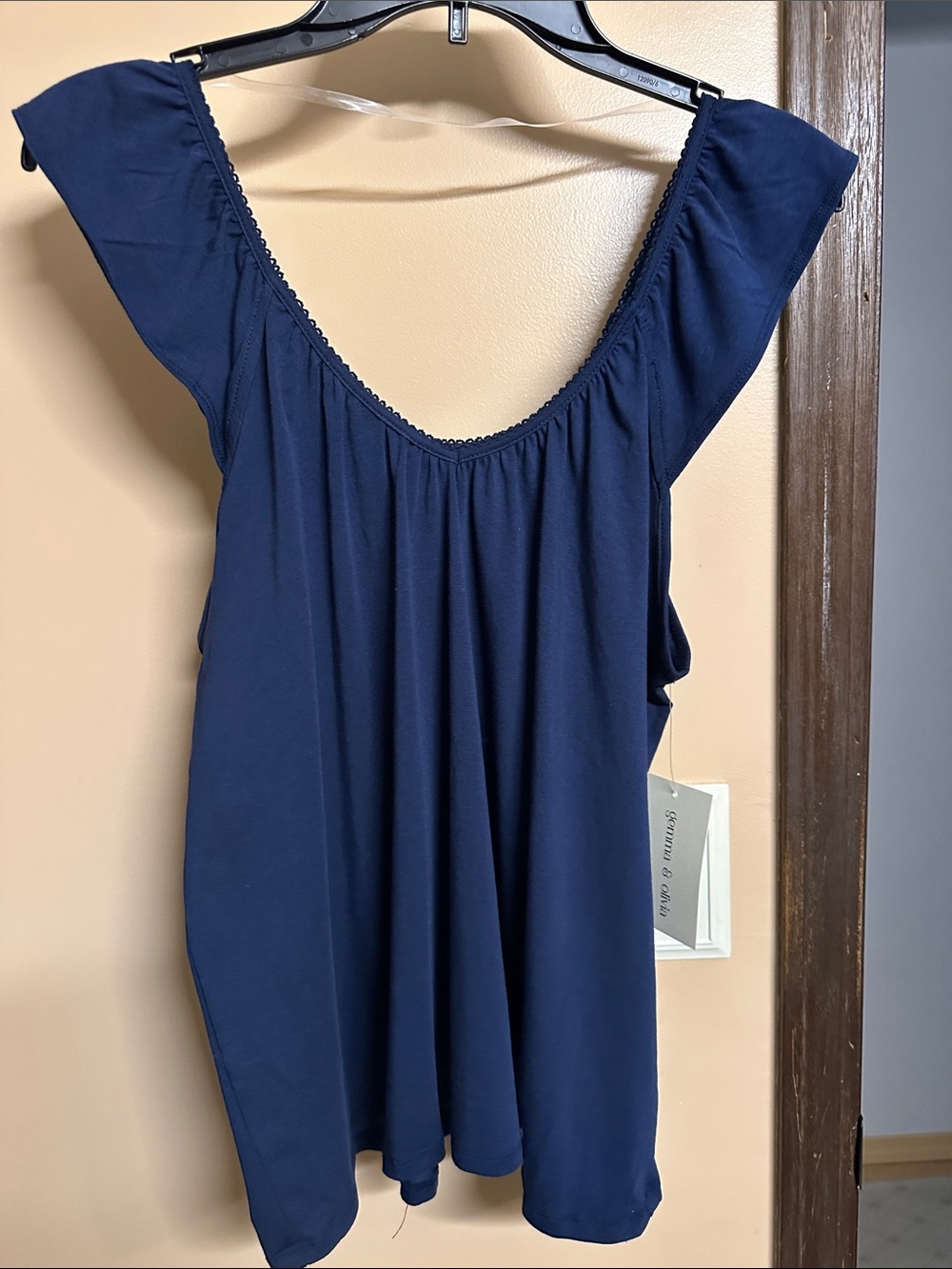Women’s Navy Scoop Neck Flutter Sleeve Tank Top